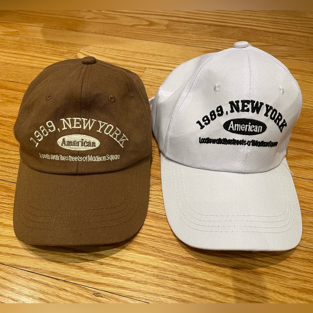 Brown and White New York Caps